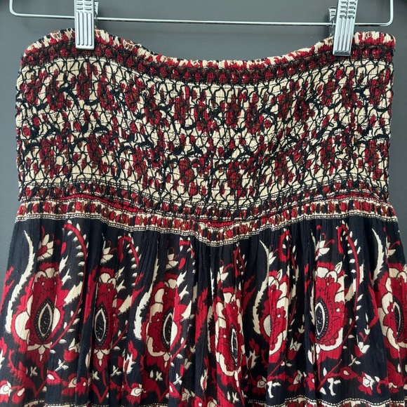 Anthropologie Band of Gypsies Smocked Strapless Bohemian Red Paisley Dress Med - Picture 3 of 5